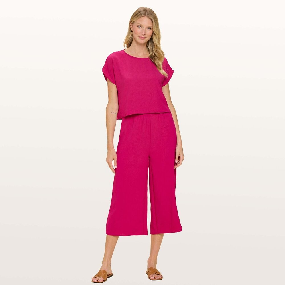 Magenta Two Piece Set Wide Leg Pants Summer Matching Outfit